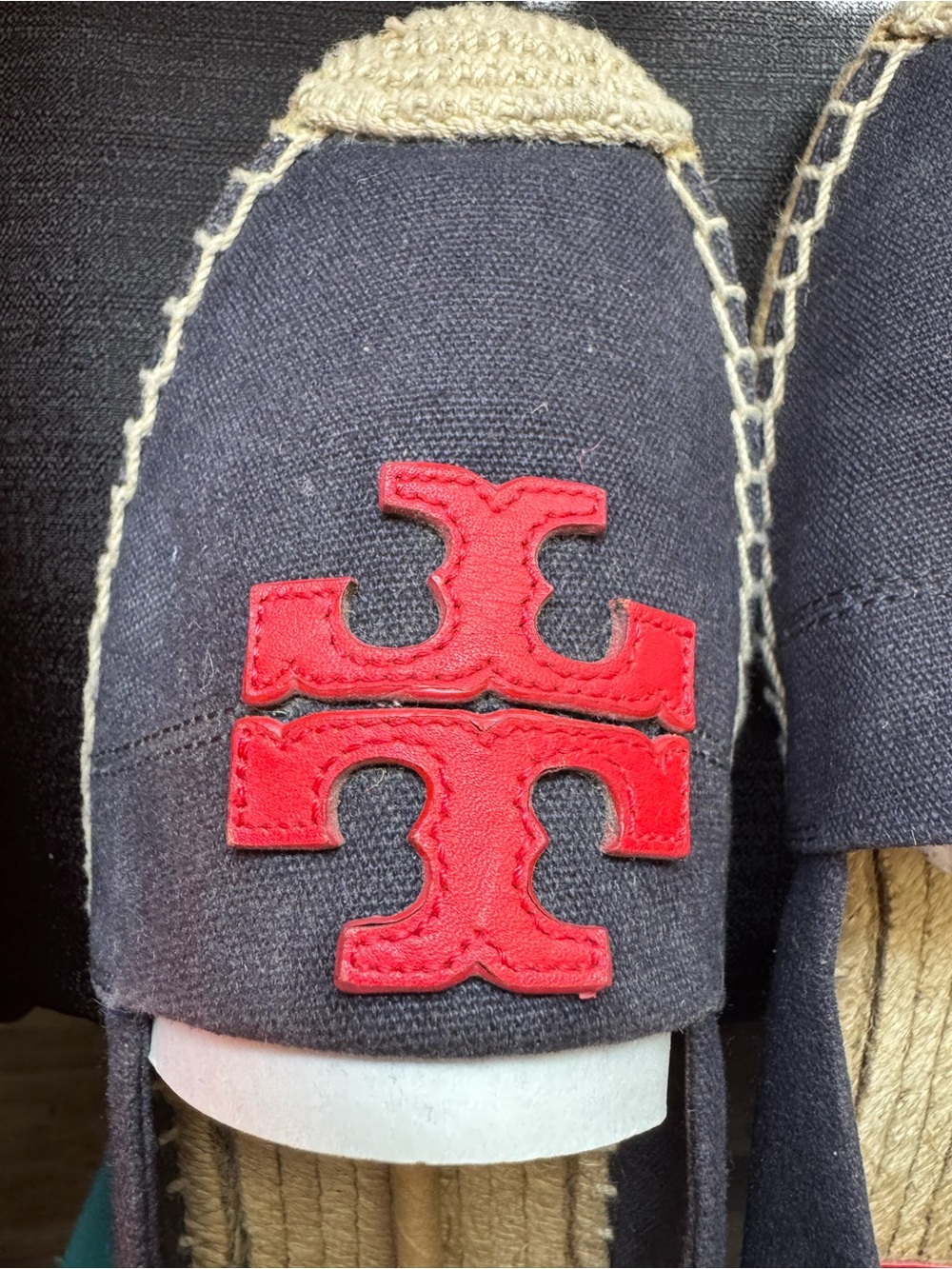 Tory Burch Navy Denim Espadrilles with Red Logo Accents - Picture 4 of 7